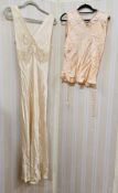 Various vintage nightwear to include an apricot satin nightgown, sleeveless with lace detail to