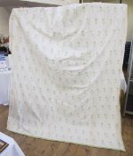 Pair of lined linen curtains, green design on a cream ground with pale green borders, approx 245cm