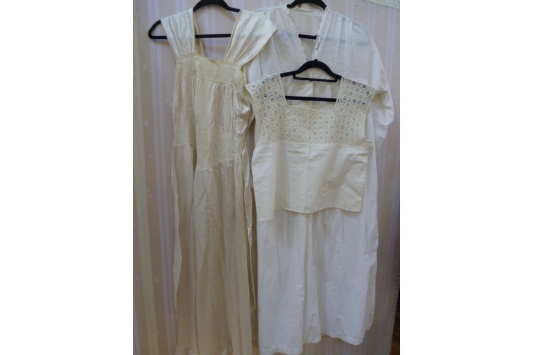 1950's satin nightgown with lace detail to the waist and yoke, broad satin straps, some loss on - Image 1 of 2