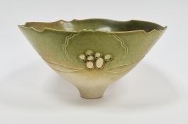 Peter Lane (b.1932) studio pottery bowl with incised and pierced tree decoration on gradating