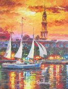 Daniel Wall (b.1965) Embellished giclee on canvas, Charleston Waterfront, Impressionistic river