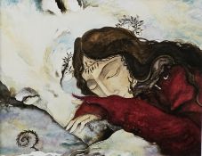 Jackie Morris (21st Century) Watercolour and gilding on paper  Winter Dreaming, 16cm x 20.5cm