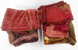 A large collection of 19th and early 20th century chenille tablecloths and fabric, some with printed