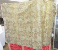 A pair of silk brocade curtains, circa 1920's, gold and turquoise Indian design, drop 160cm x
