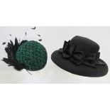 Large Ascot wedding hat made by Paula Bromley of Trowbridge, Wiltshire, a feathered small hat with