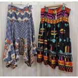 1970's cotton skirt, handkerchief hem, Liberty patterns, a black 1970's skirt with Aztec-style