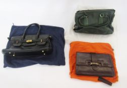 Vintage Fiorenza black leather Birkin-style bag, a brown leather clutch bag with foldover front,