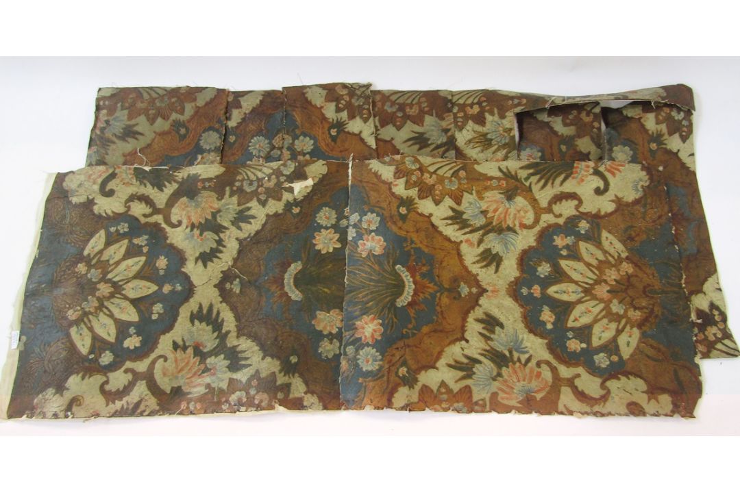 C. 1920's handpainted leather  - wallpaper  or upholstery , sections with slightly embossed - Image 1 of 2