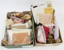 Quantity of vintage silk and polyester scarves, buttons, stockings in original packets, gloves,
