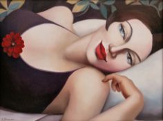 Rachel Deacon (British, b. 1969) Oil on canvas Portrait of a reclining lady in the style of Tamara