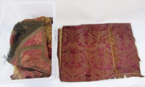 Large quantity of vintage fabric to include damask, tapestry, chenille, brocade, velvet (1 box)