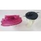 Frederick Fox ciname pink hat, a navy blue fascinator-type hat labelled Whiteleys, a brown feathered - Image 1 of 3