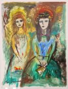 Alice Lenkiewicz (Contemporary) Watercolour/gouache on paper Three-quarter length portrait of two