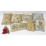 A quantity of tapestry cushions with fringes, a pair of curtain tassels and key tassels, a