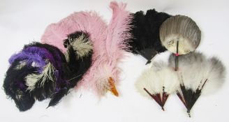Large quantity of ostrich feather fans and feathers, the fans mainly with tortoiseshell