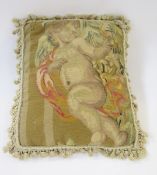 19th century French tapestry cushion of a resting cherub, 22