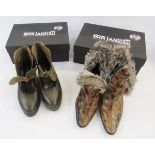 Jan Jansen pair of sage green leather and suede wedge heeled boots, and a pair of wedge heeled