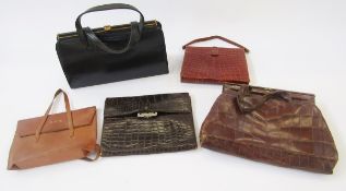 Various vintage leather bags to include crocodile and leather (5)