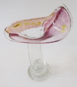 Pauline Solven glass vase with shaped pink and gold everted rim to the tapered body, on circular