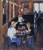 Wendy Lovegrove (20th-21st Century) Oil on card Interior cafe scene, inscribed and dated 2000 verso,
