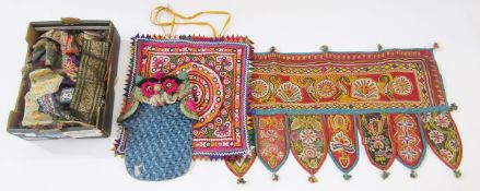 A quantity of Middle Eastern and Indian braids, embroidered, beaded etc, a bag with embroidery and
