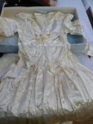 A child's white coney muff, collar and cape with satin lining, and a 1940's vintage satin wedding