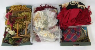 A large quantity of passementerie to include braid trims, cord and fringe detail, tie backs, three