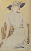 Early 20th Century School Watercolour and pencil  Portrait of a seated lady in fashionable dress,