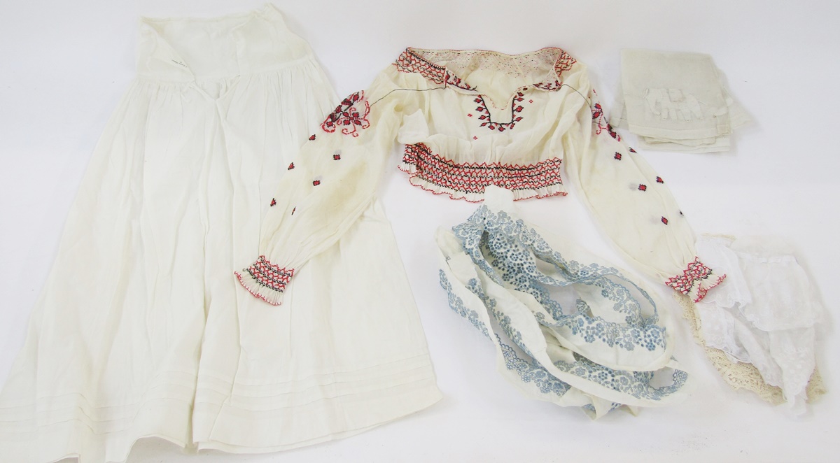 A child's vintage dress, cotton, embroidered with ribbon detail in red panel on the bodice, - Image 2 of 2