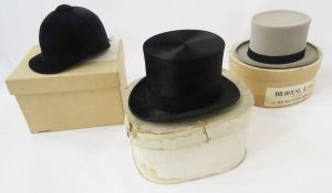 Black silk top hat, A J White Hatters and Cap Makers, Jermyn Street, St James's, with original A J