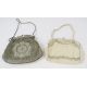 Vintage evening bag with silver-coloured thread and beads, silver-coloured metal frame, a cream - Image 3 of 3