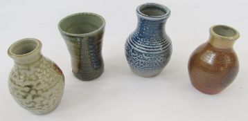 Four Ray Finch (1914-2012) for Winchcombe vases, viz:- waisted small vase with blue/grey panelled
