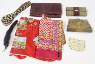A vintage Gucci purse with card slots, notes and coin purse, a vintage 1920/30's lizard skin
