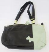 Black and sage green Radley bag with Scottie Dog logo, black carry handles, and a zip fastening