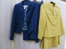 1970's suits, blue boucle Bellville Sassoon Lorcan Mullany jacket and skirt, front pocket detail