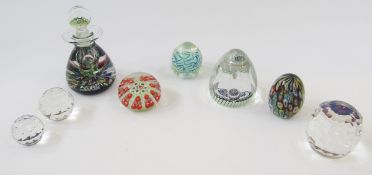 Faceted pointed paperweight with concentric millefiori canes, dated 1973, probably Whitefriars,