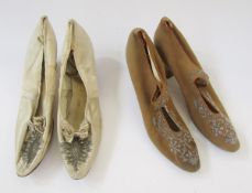 A pair of 19th satin evening shoes, possibly the wedding shoes for the above dress, the shoe has