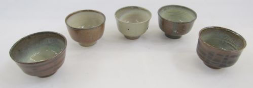 Five Ray Finch (1914-2012) for Winchcombe tea bowls, viz:- one salt glazed with incised feather