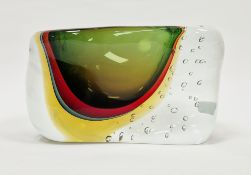 Luigi Onesto (b.1935) for Murano, a Sommerso glass vase of rectangular form, green core with bands