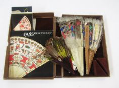 Bone feather fan painted with chrysanthemums, one of the sticks is broken, another, with wooden