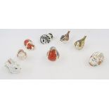 Eight Royal Crown Derby animal and bird paperweights to include Bunny, Misty, Meadow Rabbit,