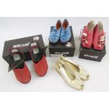 Jan Jansen three pairs of designer shoes, a blue laced pair with its original receipt from No. 2