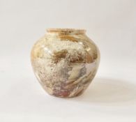 Arabia Finland pottery vase, shouldered and slightly tapered with marbled orange, gold and grey