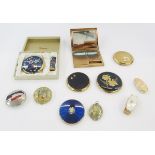 Stratton compacts to include a boxed set of compact and lipstick, blue enamel with flower