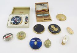 Stratton compacts to include a boxed set of compact and lipstick, blue enamel with flower