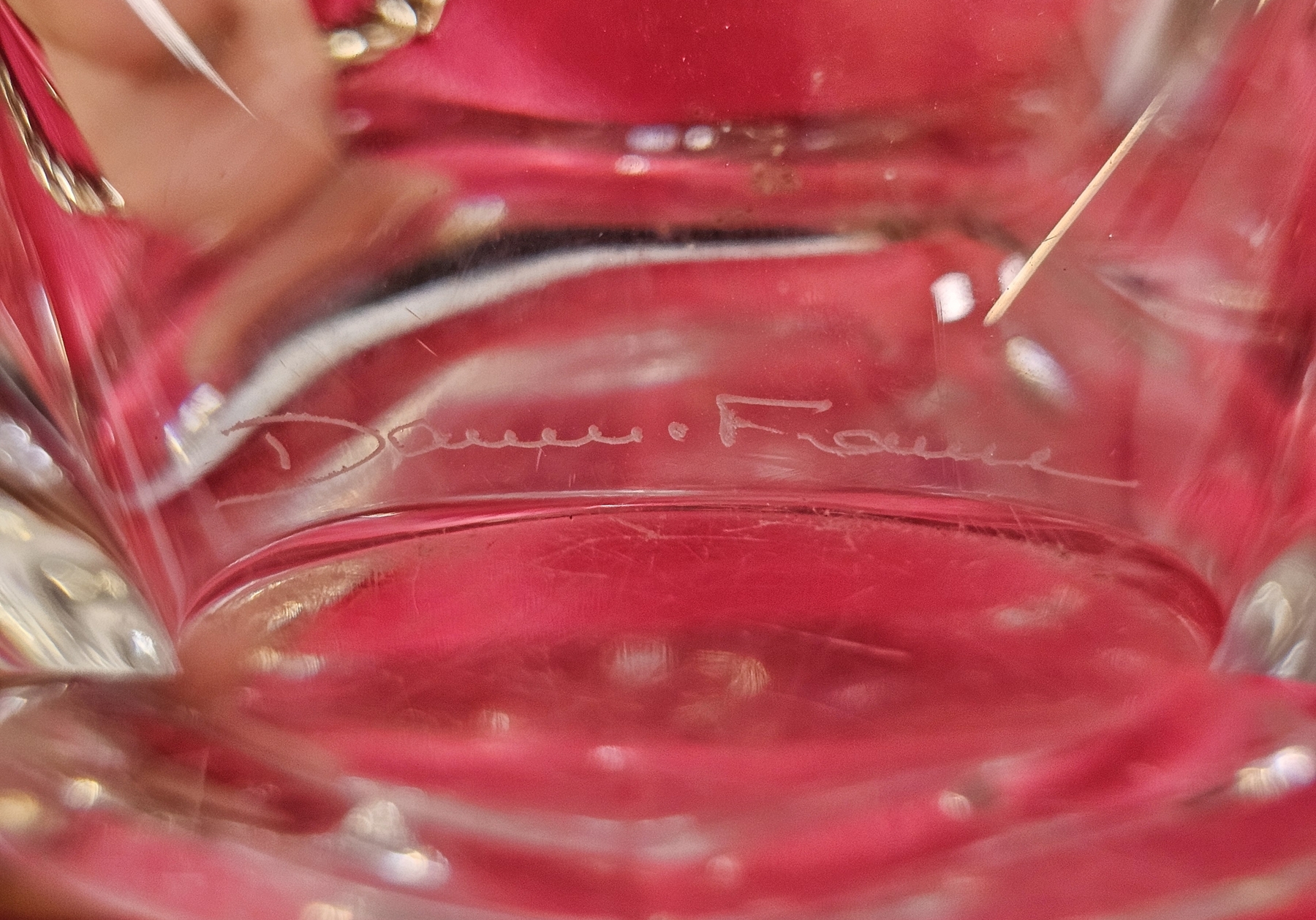 Daum clear glass bowl, irregular shaped and panelled, etched Daum, France to the side, 16.5cm wide x - Image 2 of 2