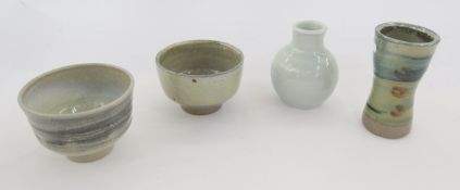 Four Ray Finch (1914-2012) for Winchcombe items to include tea bowl with cream, blue and grey glazed