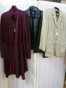 Full-length deconstructed coat with frayed edges, labelled Rundholz, button fastening to the