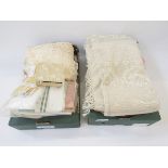 A quantity of vintage fabrics, including a pair of yellow curtains, 78" long by 38" wide, a