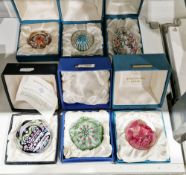 Whitefriars Queen Elizabeth II silver jubilee faceted paperweight with millefiori decoration